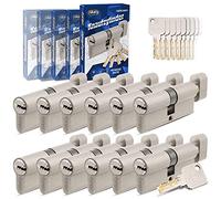 GERCAR Pro - Bombín cilíndrico con llaves iguales, cilindro de cerradura con pomo 30/30, juego de 12 cerraduras con pomo, incluye 60 llaves - Bombín de cerradura de puerta de 60 mm, cilindro de