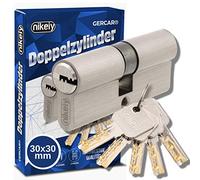 GERCAR Pro cilindro de cierre doble 30/30 - Cilindro de perfil (latón niquelado, incluye 5 llaves reversibles, longitud: 60 mm, A:30 B:30-1 unidad)