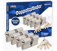 GERCAR Pro Cilindros de perfil 40/55 Juego de 4 cilindros de cierre sólido de doble cilindro - Latón mate - incluye 10 llaves - Llave reversible - Longitud: 95 mm, A:40 B:55-4x