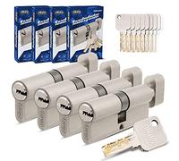 GERCAR Pro Igual Cierre 4 Cilindros de Pomo 40/40 Juego de 4 Cerraduras con Pomo incl. 20 Llaves - 80 mm Cerradura de Puerta Cerradura de Cilindro Cilindros de 4 - Longitud: 80mm, A:40 B:40 - Latón