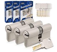 GERCAR Pro Igualmente Cerrando 3x Cilindros de Cierre 40/40 Set 3 Perfil Cilindros incl. 15 Llaves - 80 mm Cierro de Puerta Cierre Cilíndrico 3er Cilindros - Longitud: 80mm, A:40 B:40 - Latón mate