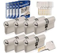 GERCAR Pro Igualmente Cerrando 7x Cilindro de Cierre 45/45 Set 7 Cilindros de Perfil incl. 35 Llaves - 90 mm Cierre de Puerta Cilindro de Cierro 7 Cilindros - Longitud: 90mm, A:45 B:45 - Latón mate