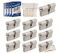 GERCAR Pro - Juego de 10 cilindros de cierre continuo 45/45 (10 unidades, incluye 50 llaves, 90 mm, 90 mm, longitud: 90 mm, A:45, B: 45, latón macizo)