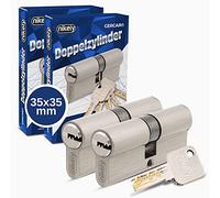 GERCAR Pro Juego de 2 cerraduras cilíndricas de latón niquelado mate 35/35-2x cilindro de cerradura/cerradura de barril 70 mm para puerta - con 10 llaves - Longitud: 70 mm, A: 35 B: 35