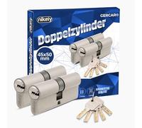GERCAR Pro Juego de 2 cilindros de cerradura perfilados, 45/50, macizos, cilindro doble, de cierre simultáneo, de latón mate, incluye 10 llaves reversibles, longitud: 95 mm, A: 45, B: 50