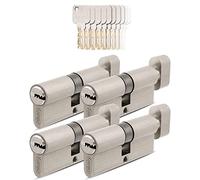 GERCAR Pro - Juego de 4 cilindros con la misma llave 30/30, cilindros de cierre con pomo incluye 20 llaves, 60 mm, cerradura de cilindro - Longitud: 60 mm, A: 30 B: 30 - Latón mate macizo