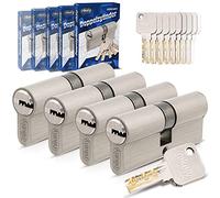 GERCAR Pro Juego de 4 cilindros de cerradura maestra 45/50, 4 cilindros de perfil, incluye 20 llaves, cerradura de puerta de 95 mm, 4 cilindros - Longitud: 95 mm, A: 45 B: 50 - Sistema de cierre