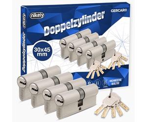 GERCAR Pro Juego de 4 cilindros de cierre de perfil, 30/45, macizos, cilindro doble, cerradura de cilindro de latón mate, incluye 10 llaves reversibles, longitud: 75 mm, A: 30 B: 45-4x