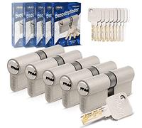 GERCAR Pro Juego de 5 cilindros de llave maestra 30/35 - 5 cilindros de perfil incl. 25 llaves - 65 mm cerradura de puerta cerradura de cilindro 5 cilindros - Longitud: 65mm, A:30 B:35 - Sistema de