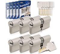 GERCAR Pro - Juego de 6 Cilindros de Cierre Continuo 30/45, 75 mm, Con 30 Llaves, Sistema de Cierre (A:30 B:45)