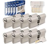 GERCAR Pro juego de 8 cilindros 30/30 con cierre uniforme, incluye 40 llaves, cerradura cilíndrica de 60 mm, longitud: 60 mm, A: 30 B: 30 mm, latón macizo mate