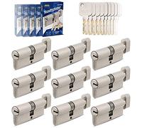 GERCAR Pro Juego de 9 cilindros 35/35 de cierre continuo con pomo y 45 llaves, cerradura de cilindro 70 mm, longitud: 70 mm, A: 35 B: 35, latón macizo mate