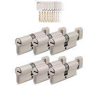 GERCAR Pro Lote de 6 cilindros con botón, cierre idéntico, 30/30 mm, con 30 llaves, para cerradura de puerta, longitud: 60 mm, A: 30, B: 30, en latón mate macizo