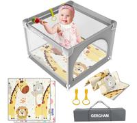 GERCHAM Parque Infantil Bebe 90x90cm con Alfombra Bebe, Corralito Bebe con Acolchado Espuma y Malla Transpirable,Parque de Juegos Bebe Plegable con Colchon,Parque De Juegos Bebé Para Apartmento