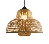 Gerenecic Handgewebter Kronleuchter mit Rattanschirm - Korbpendellampe aus Der Mitte Des Jahrhunderts für Schlafzimmer, Wohnzimmer, Restaurant und Café, verstellbare Deckenleuchte (50 cm)