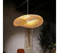 Gerenecic Natürliche gewebte Bambus-Pendelleuchte - rustikaler Rattan-Kronleuchter für Bauernhaus- und Küstendekor, verstellbarer Hängelampenschirm, E26/E27 (50 cm)