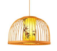 Gerenecic Rustikale Pendelleuchte aus Bambus-Rattan - Deckenleuchter im chinesischen Stil für Schlafzimmer, Küche und Eingangsbereich (Dunkle Farbe)