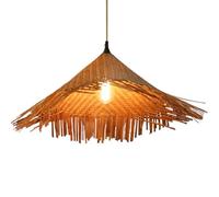 Gerenecic Vintage-Kronleuchter aus Rattangewebe - 23,6 Zoll große Pendelleuchte im Strandstil für Esszimmer, Café, Teehaus, verstellbare Hängelampe (Glühbirne Nicht im Lieferumfang enthalte