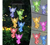 Gerhannery Carillón de viento solar con campanillas, regalo para el día de la madre, lámpara LED solar, luz solar, espiral, lámpara de jardín que cambia de color (bola blanca) (ángel)