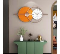 GERHWASH Reloj de pared grande y silencioso, diseño moderno (80 x 35 cm) - Reloj de pared de metal XXL de combinación de metal | Elegante decoración para salón y oficina en color naranja y blanco