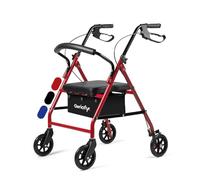 Geriafy - Andador plegable con Asiento y Frenos de Maneta | Modelo Lambda | Rollator de 4 Ruedas (15 cm) y Cesto | Caminador Ligero Regulable en Altura (Rojo)
