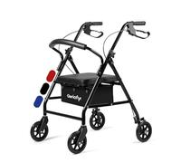 Geriafy - Andador plegable con Asiento y Frenos de Maneta | Modelo Lambda | Rollator de 4 Ruedas (15 cm) y Cesto | Caminador Ligero Regulable en Altura (Negro)