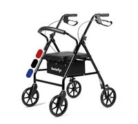 Geriafy - Andador Plegable con Asiento y Respaldo | Modelo Lambda Max | Rollator de 4 Ruedas XL (20 cm) y Cesto | Frenos en Manetas | Caminador Ligero Regulable en Altura (Negro)