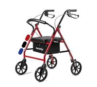 Geriafy - Andador Plegable con Asiento y Respaldo | Modelo Lambda Max | Rollator de 4 Ruedas XL (20 cm) y Cesto | Frenos en Manetas | Caminador Ligero Regulable en Altura (Rojo)