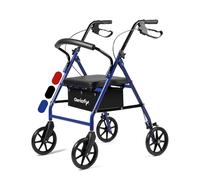 Geriafy - Andador Plegable con Asiento y Respaldo | Modelo Lambda Max | Rollator de 4 Ruedas XL (20 cm) y Cesto | Frenos en Manetas | Caminador Ligero Regulable en Altura (Azul)
