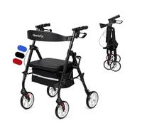 Geriafy Andador Sigma para Ancianos Plegable con Asiento y 4 Ruedas, negro | Rollator plegable con asiento regulable, respaldo ergonómico, frenos, cesta y ruedas de 20 cm