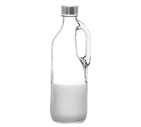 Gerimport Botella de cristal con asa 1 litro, tapa de rosca, 24.7 x 10 x 9.5 cm, resistente al calor y frío, clara