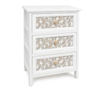 Gerimport Cajonera de Madera Blanca con Frontal Tallado, Sinfonier Estrecho, Mesita de Noche con Cajones, Mueble Auxiliar de Almacenaje para Dormitorio, Baño, Salón, Recibidor y Entrada, 3 Cajones