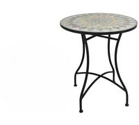 Gerimport Mesa de Mosaico Cerámico Vega, Redonda, Tonos Tierra y Verde, Metal Negro, 60 cm Diámetro, Estilo Mediterráneo