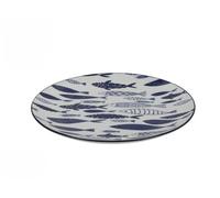 Gerimport Plato Llano de Porcelana Huelva, Blanco y Azul Cobalto, Diseño de Peces, 26,8 x 26,8 cm, Estilo Marino