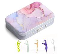 Gerkia Funda portátil de hilo dental, fácil de almacenar púas de hilo dental de varios tamaños, dispensador de hilo dental portátil es perfecto para viajes, hoteles, cenas, citas. Mármol rosa