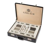 Gerlach 1760 Juego de Cubiertos con Llamas Brillantes, Acero Inoxidable, Metálico con Detalles en Rojo/Naranja, 68 el. Etui