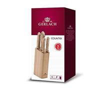 Gerlach Country - Juego de 5 Cuchillos de Cocina (Acero Inoxidable, Madera de Haya) - Incluye Cuchillo de Cocinero, Pan y Verduras - Utensilios y Accesorios de Cocina
