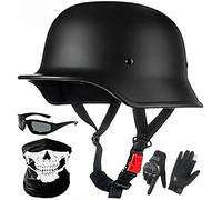 German Motorcycle Helmet DOT Approved Open Face Motorcycle Helmet Lightweight Low Profile Open Face Half Face Helmet Adult Men Women Vintage German Style Half Face Skull Cap B3,M/(57~58cm)