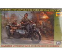 German Motorcycle WWII R-12 Sidecar Y Crew Plástico Kit 1 :3 5 Modelo Zvezda