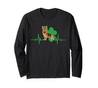 German Shepherd Dog Heartbeat Leprechaun Hat St Patricks Day Manga Larga