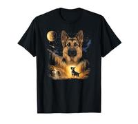 German Shepherd Howling to The Moon Vintage Dog Graphic Camiseta