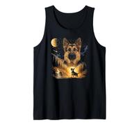 German Shepherd Howling to The Moon Vintage Dog Graphic Camiseta sin Mangas