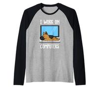 German Shepherd I Work On Computer Dog Sleep Puppy Lovers Camiseta Manga Raglan