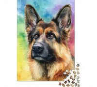 German Shepherd Watercolor Art Print Puzzle Imposible,desafío for Adults Juego Educativo 1000 Piezas Obra De Arte De Juego De para Adultos Y Niños 52x38cm/1000pcs