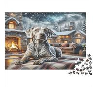 German Shorthaired Pointer Rompecabezas DIY de Papel Premium Gran Danés Junto a Chimenea en habitación acogedora, Alivio Decorativo del estrés 70x50cm/1000 Piezas