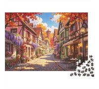 German Town 1000 Piezas Puzzle Reciclado Autumn Street View Senior Puzzles Accesorios para Juegos de Fiesta Developing Boy & Girl‘s Intelligence Educational Divertido 52x38cm/1000 Piezas