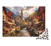 German Town Puzzles para Adultos 1000Pc Material Reciclado Alpine Village Church Puzzle Juego Educativo Decompression Parent Child Juego Accesorios para el hogar 52x38cm/1000 Piezas