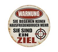 German Warnung Sie Sind Ein Ziel Funny Warning Metal Sign, placa de aluminio retro, decoración de pared vintage para casa, bar, garaje y granja, 20 x 20 cm
