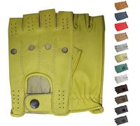 German Wear Guantes de conducir de medio dedo sin dedos Guantes de cuero para conductor, amarillo, 9=L