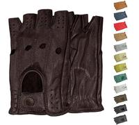 German Wear Guantes de conducir de medio dedo sin dedos para automovilista de cuero, marrón oscuro, 10=XL